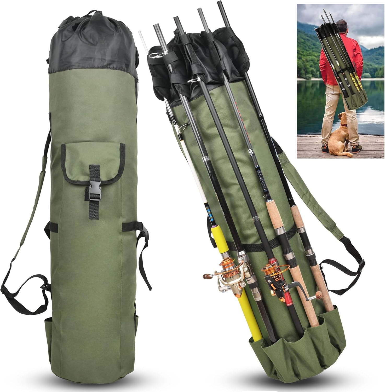 Fishing Rod Bag Pole Case, Portable Large Capacity Fishing Pole Carrier Case Oxford Waterproof Fishing Rod Organizer Travel Bag Fishing Gift for Men