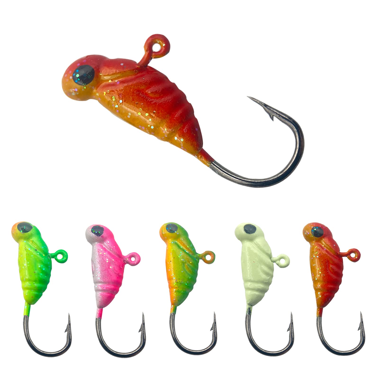 15 Pcs Ice Fishing Jigs for Panfish Walleye Sunfish Winter Ice Jigging Tackle Accessories Box Colorful Lead Jig Heads Glow Jigs for Ice Fishing