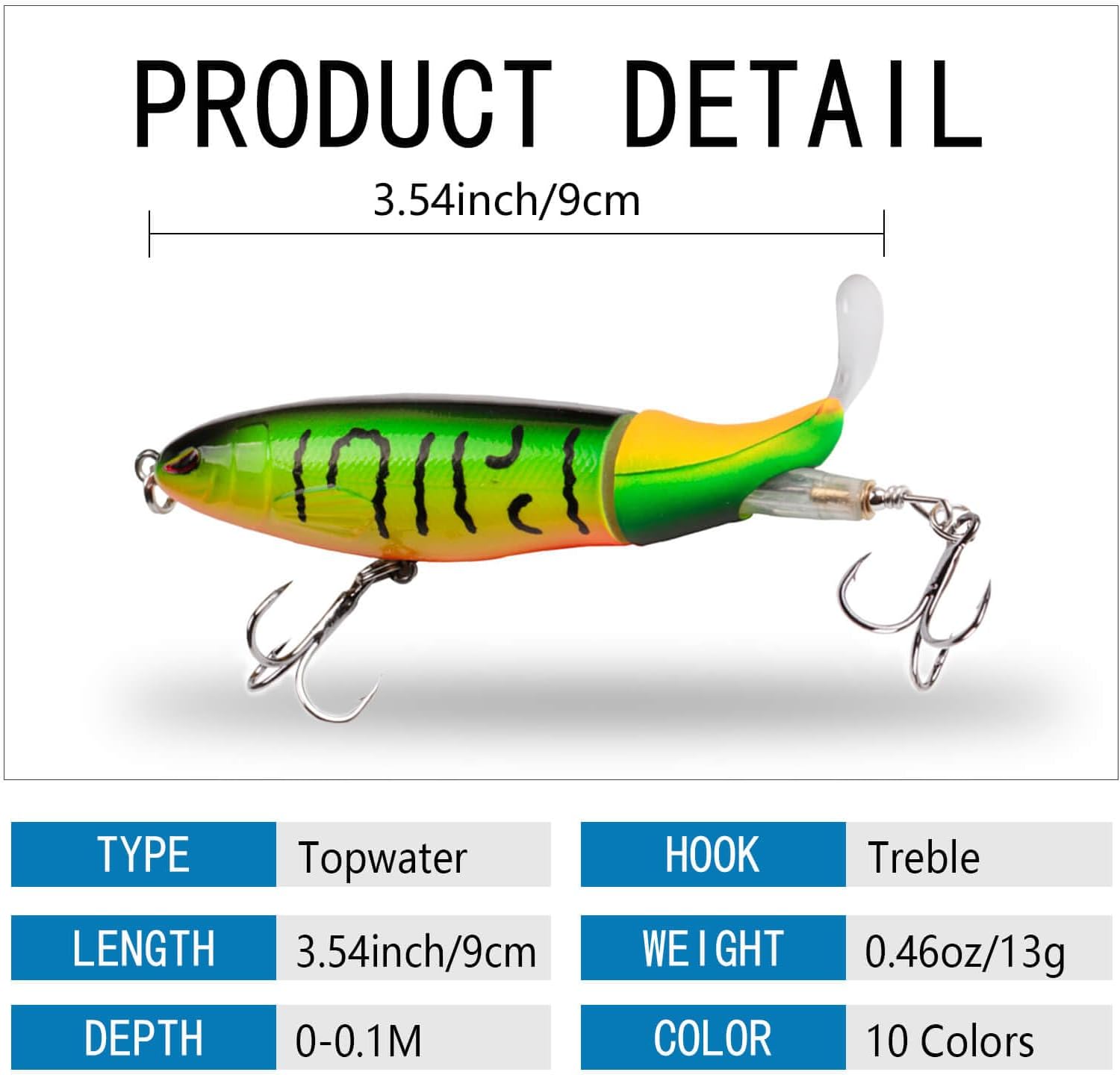 10Pcs Whopper Fishing Lure for Bass Popper Top Water Fishing Lures with Floating Rotating Tail Barb Treble Hooks in Saltwater Freshwater Plopping Lures Kit