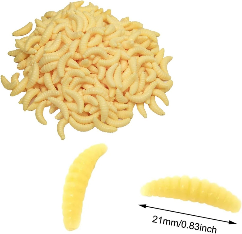 300PCS Realistic Lures - Soft Worm & Maggot Baits for Bass & Ice Fishing