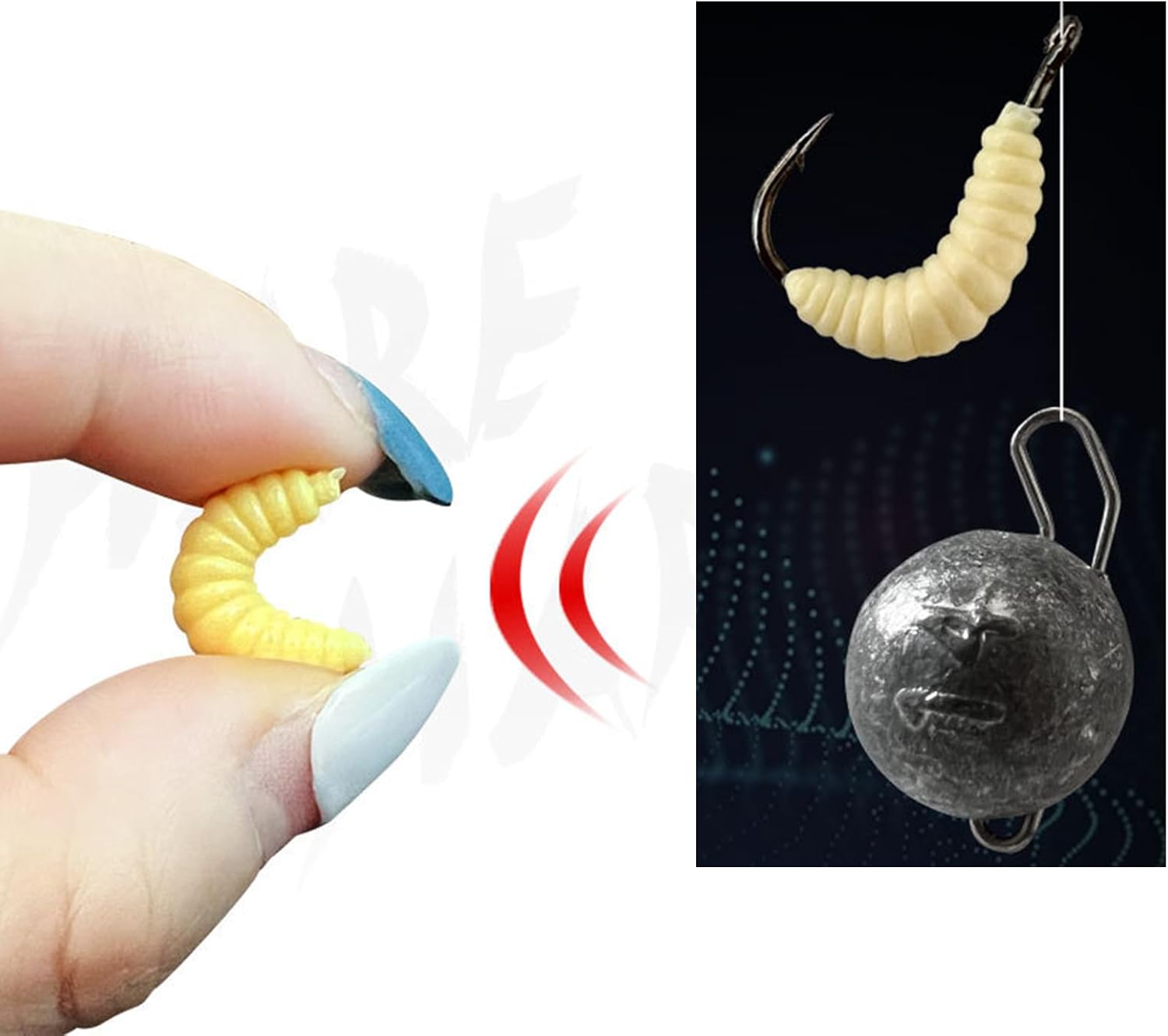 300PCS Realistic Lures - Soft Worm & Maggot Baits for Bass & Ice Fishing