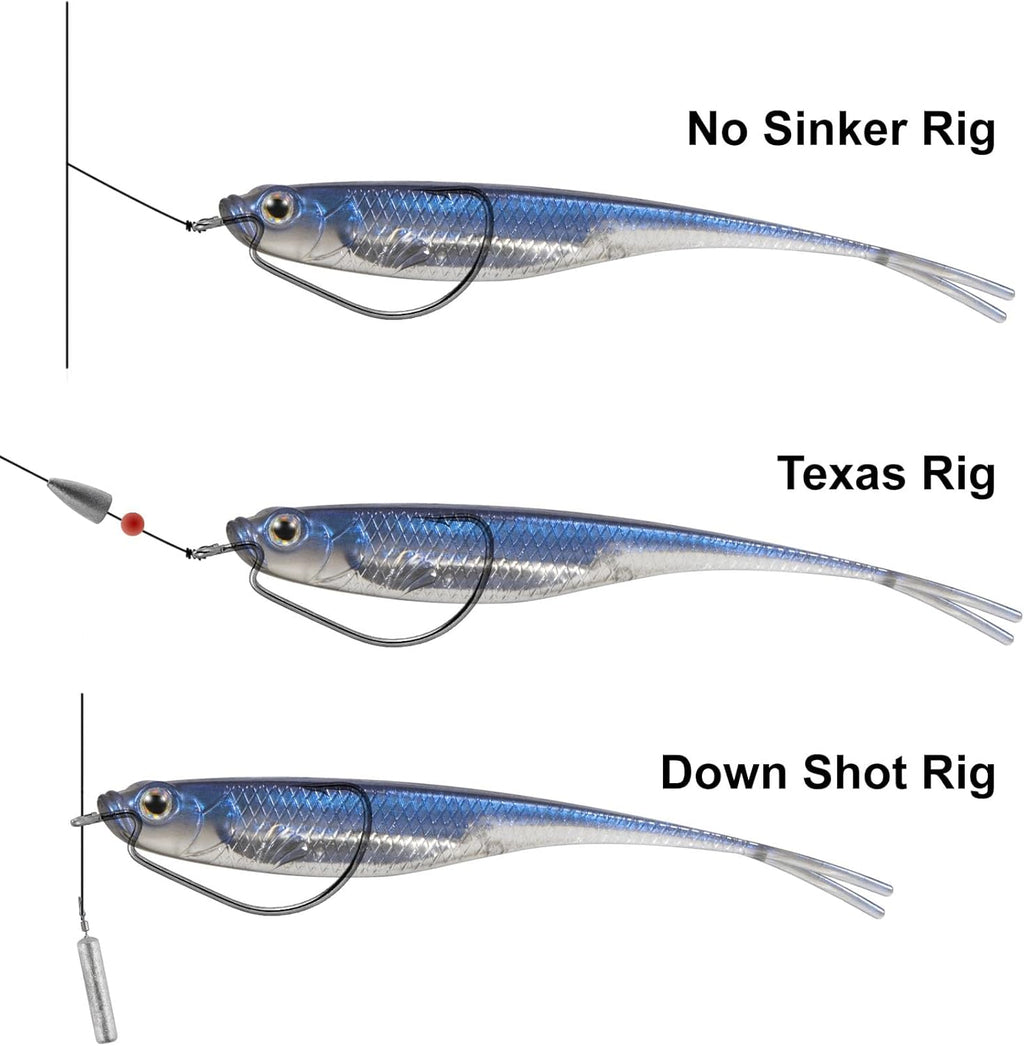 Dr.Fish Soft Plastic Baits, Fork Tail Soft Jerkbait Minnow Lures, 3 to 4-3/4 Inches Soft Swimbaits Jerk Shad Baits Crappie Bass Fishing Lures