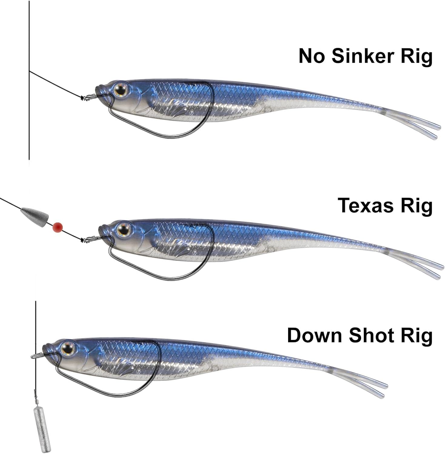 Dr.Fish Soft Plastic Baits, Fork Tail Soft Jerkbait Minnow Lures, 3 to 4-3/4 Inches Soft Swimbaits Jerk Shad Baits Crappie Bass Fishing Lures