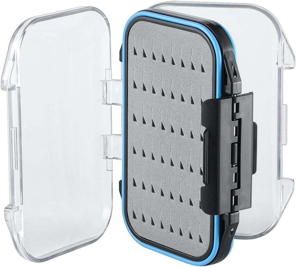 Fly Boxes for Fly Fishing Jig Boxes Two-Sided Waterproof Lightweight Fly Fishing Box Easy Grip Transparent Lid Fly Fishing Lures Box, 4.1"X 3.0"X 1.2", Grey