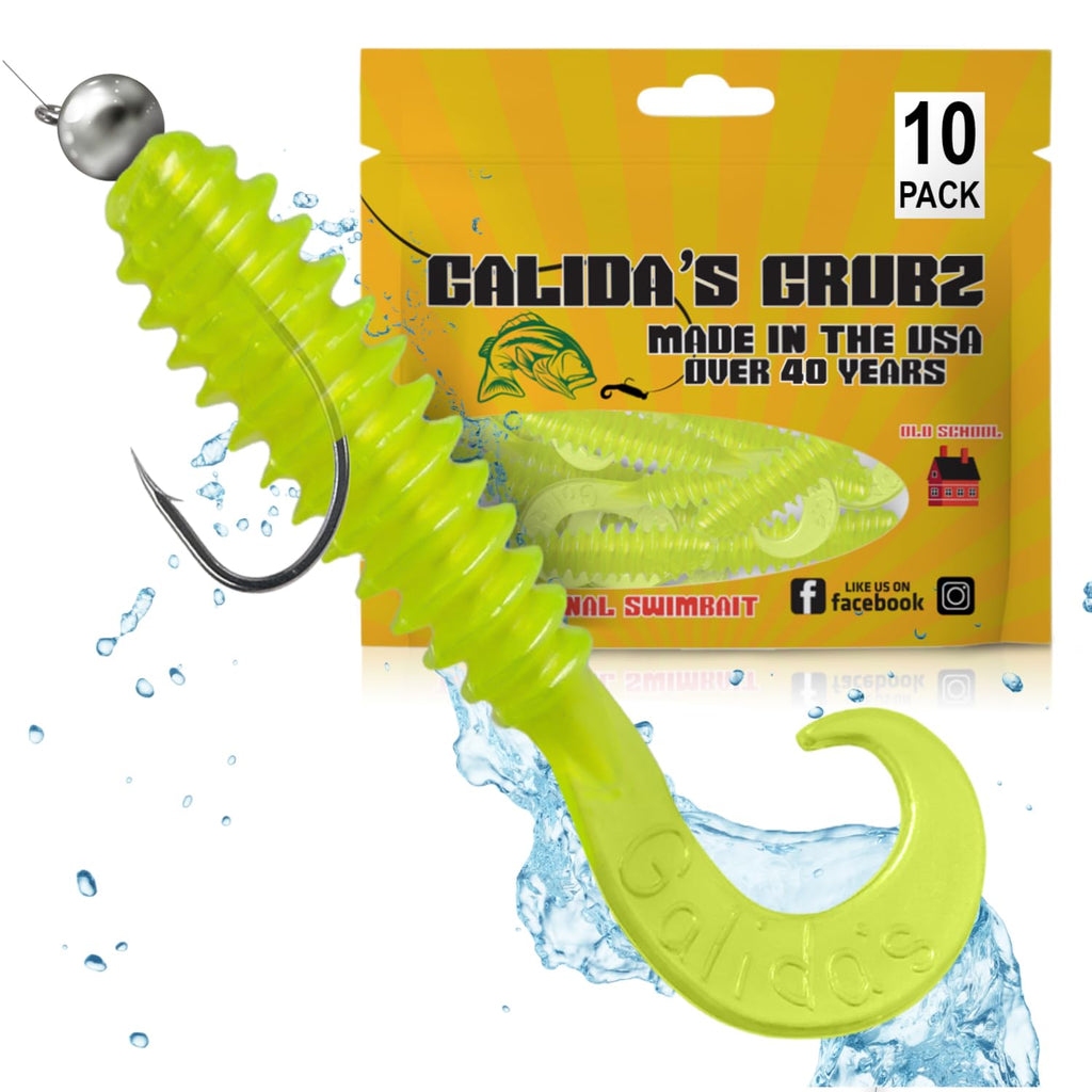 Galida's Grubz Soft Plastic Fish Bait Lures for Fishing | Fishing Bait Lure with Deep Ribs | Great for Beginners and Advanced Fishermen