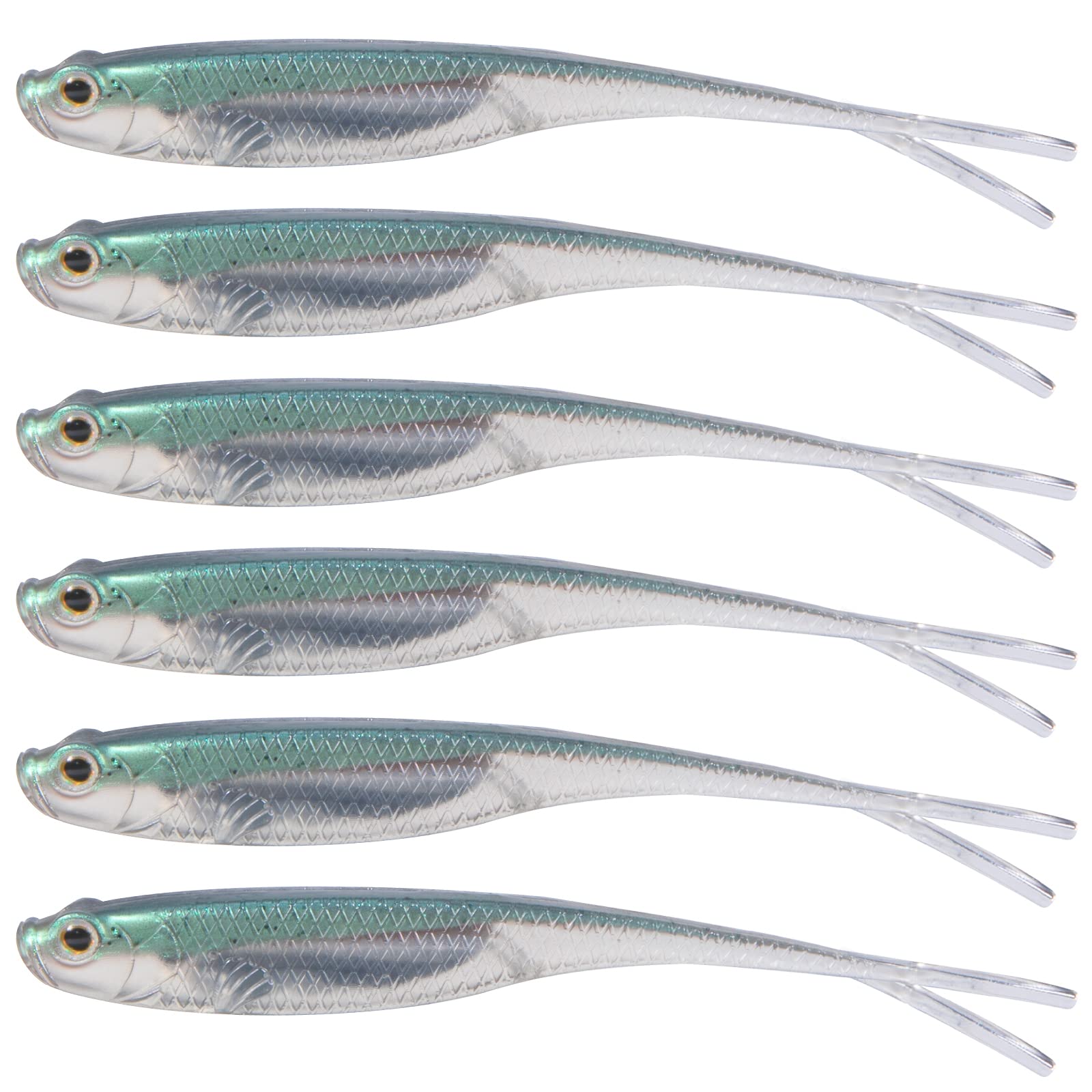 Dr.Fish Soft Plastic Baits, Fork Tail Soft Jerkbait Minnow Lures, 3 to 4-3/4 Inches Soft Swimbaits Jerk Shad Baits Crappie Bass Fishing Lures