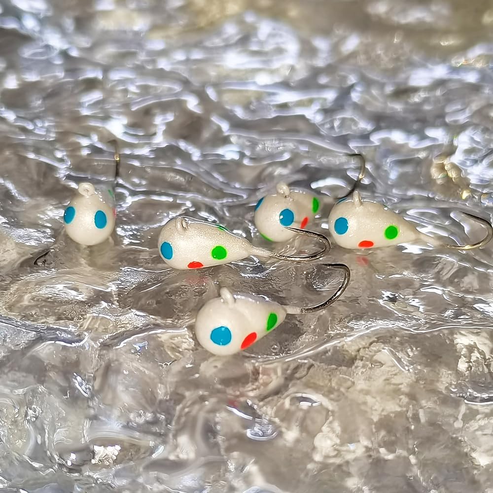 10Pack Tungsten Ice Fishing Jigs, Glow Tungsten Jigs for Panfish Teardrop Ice Jigs Tungsten, 2.7/3.2/4/5/6/7mm