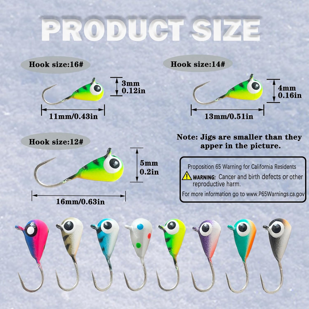 8pcs Tungsten Ice Fishing Jigs Set Sensitive Tear Drop Ice Fishing Jig Head Glow in Dark Ice Fishing Lures for Panfish Crappie Bluegill Walleye