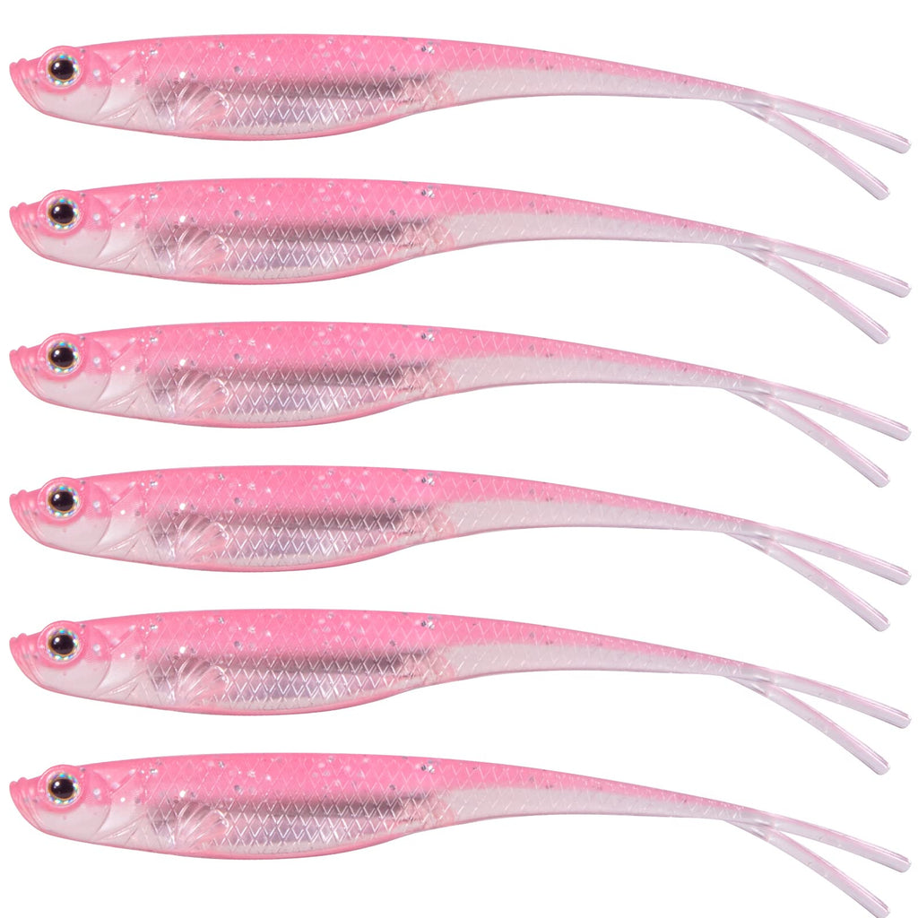Dr.Fish Soft Plastic Baits, Fork Tail Soft Jerkbait Minnow Lures, 3 to 4-3/4 Inches Soft Swimbaits Jerk Shad Baits Crappie Bass Fishing Lures