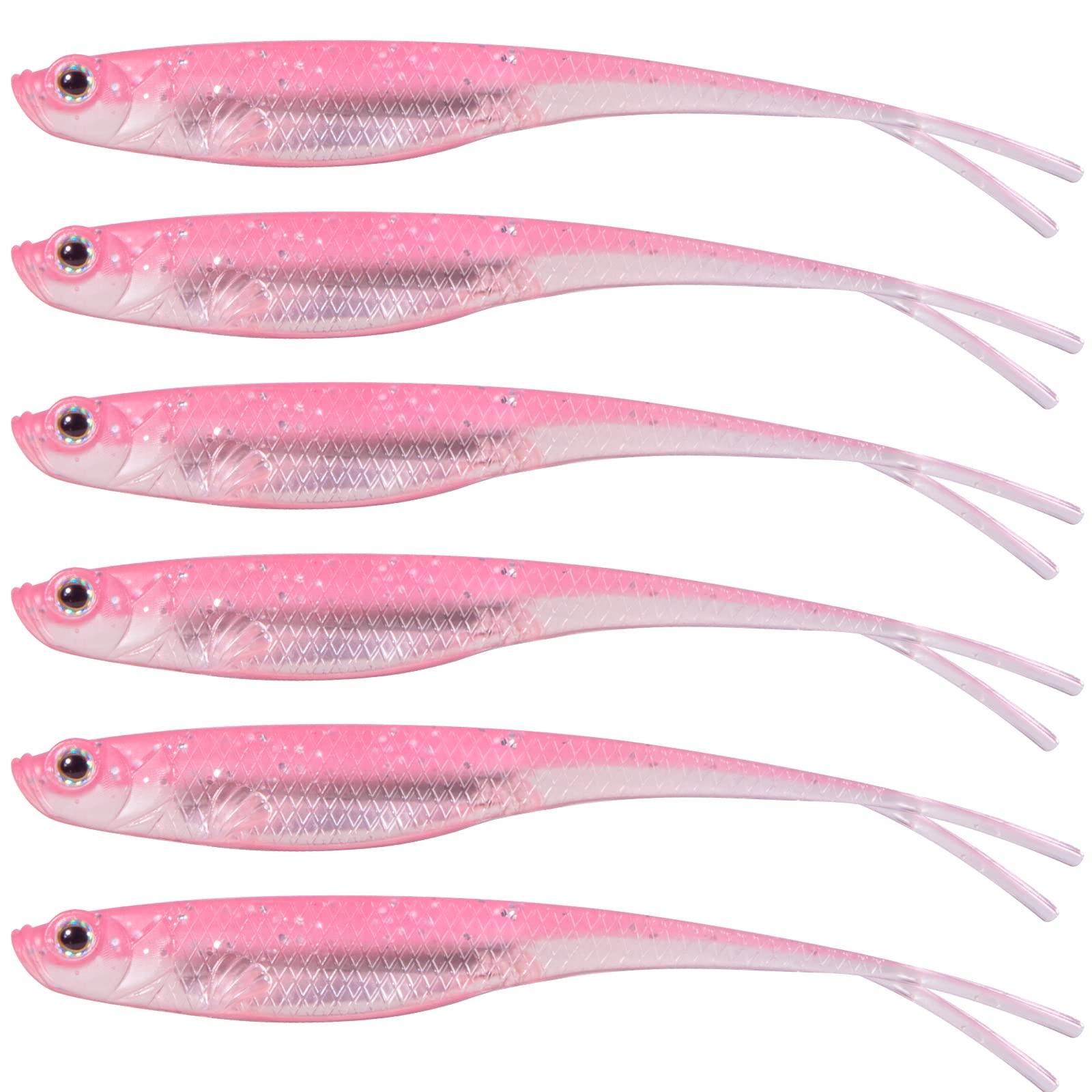 Dr.Fish Soft Plastic Baits, Fork Tail Soft Jerkbait Minnow Lures, 3 to 4-3/4 Inches Soft Swimbaits Jerk Shad Baits Crappie Bass Fishing Lures