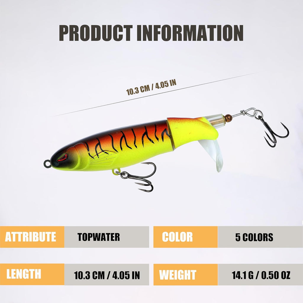 𝗘𝗫𝗔𝗨𝗥𝗔𝗙𝗘𝗟𝗜𝗦 5PCS Fishing Lures Whopper Plopper Lure WhopperLures Kit Plopping Bass Lure Floating Pencil BassBait Topwater Fishing Lures withTackle Box