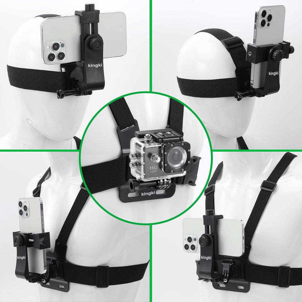KINGKI Mobile Phone Chest Strap Harness Mount Head Strap Holder Kit for POV/VLOG,Cell Phone Clip Compatible with iPhone,Samsung,GoPro Hero 12, 11,10, 9, 8, AKASO,DJI Osmo,and Action Cameras…