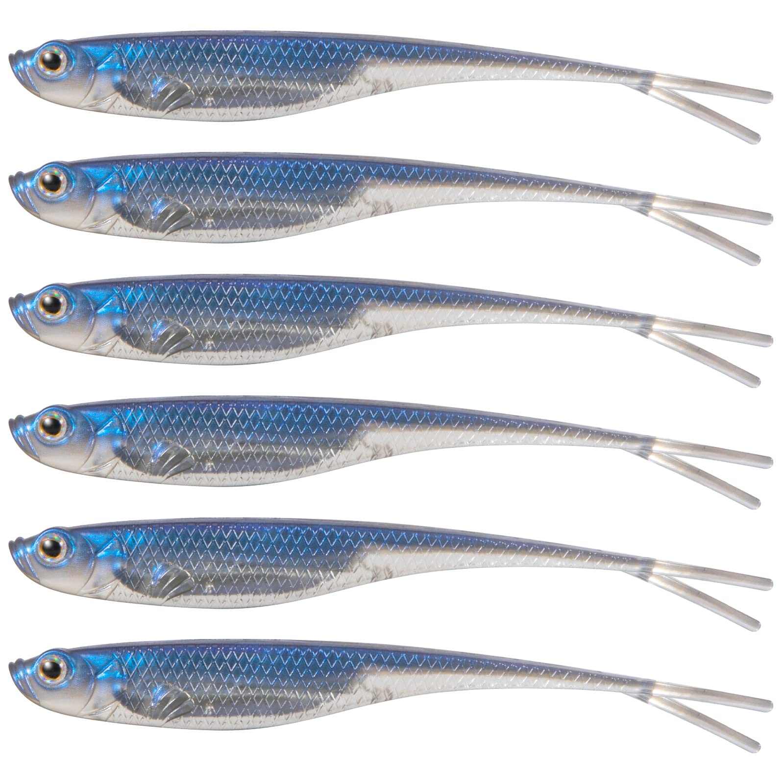 Dr.Fish Soft Plastic Baits, Fork Tail Soft Jerkbait Minnow Lures, 3 to 4-3/4 Inches Soft Swimbaits Jerk Shad Baits Crappie Bass Fishing Lures