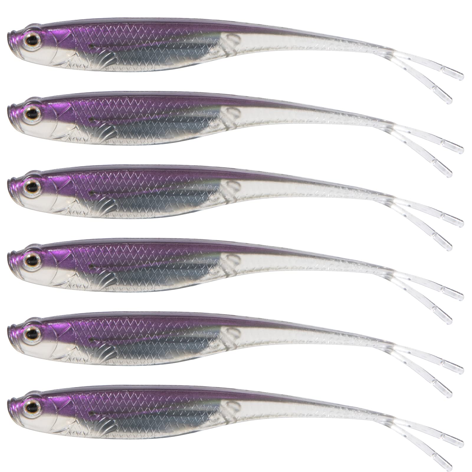 Dr.Fish Soft Plastic Baits, Fork Tail Soft Jerkbait Minnow Lures, 3 to 4-3/4 Inches Soft Swimbaits Jerk Shad Baits Crappie Bass Fishing Lures