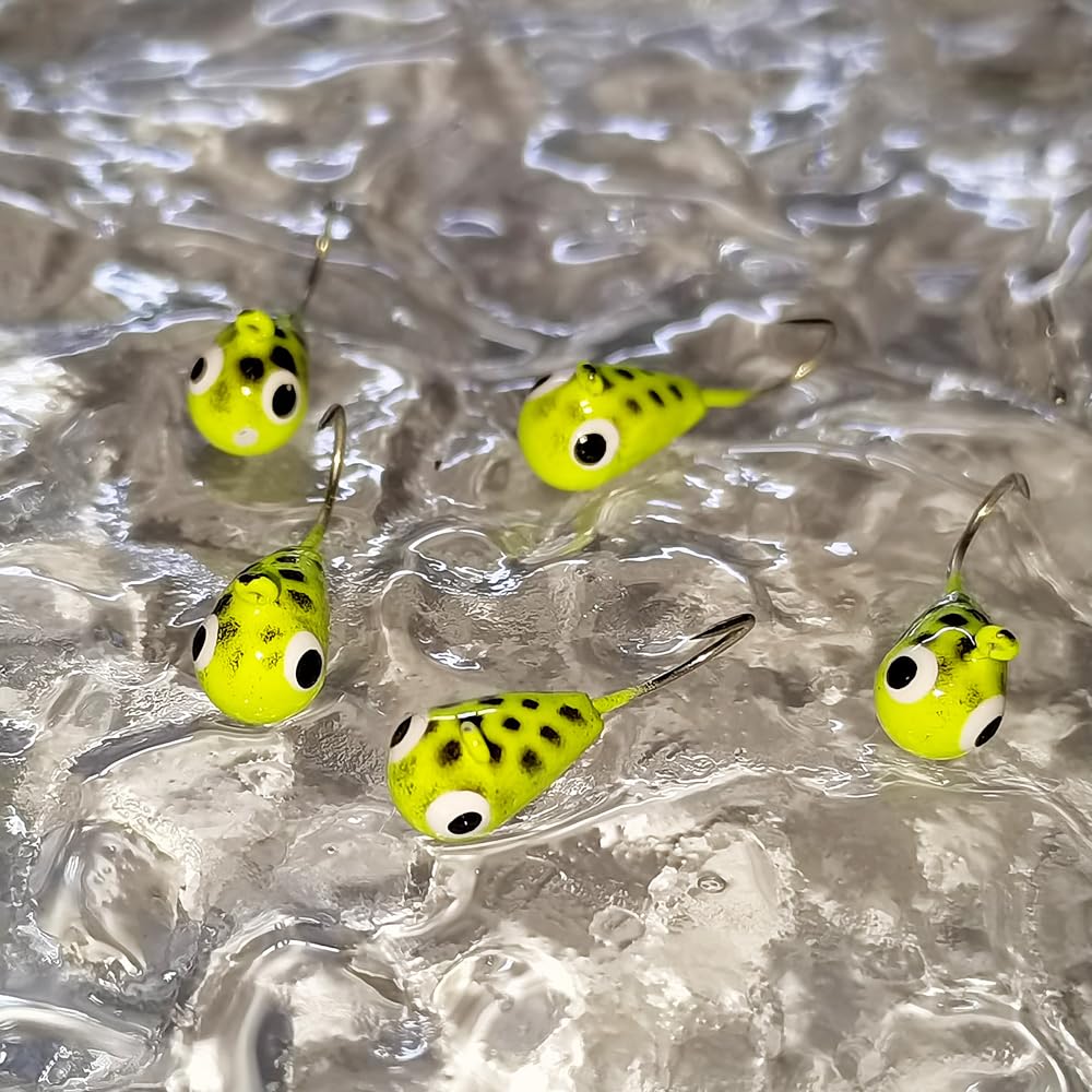 10Pack Tungsten Ice Fishing Jigs, Glow Tungsten Jigs for Panfish Teardrop Ice Jigs Tungsten, 2.7/3.2/4/5/6/7mm