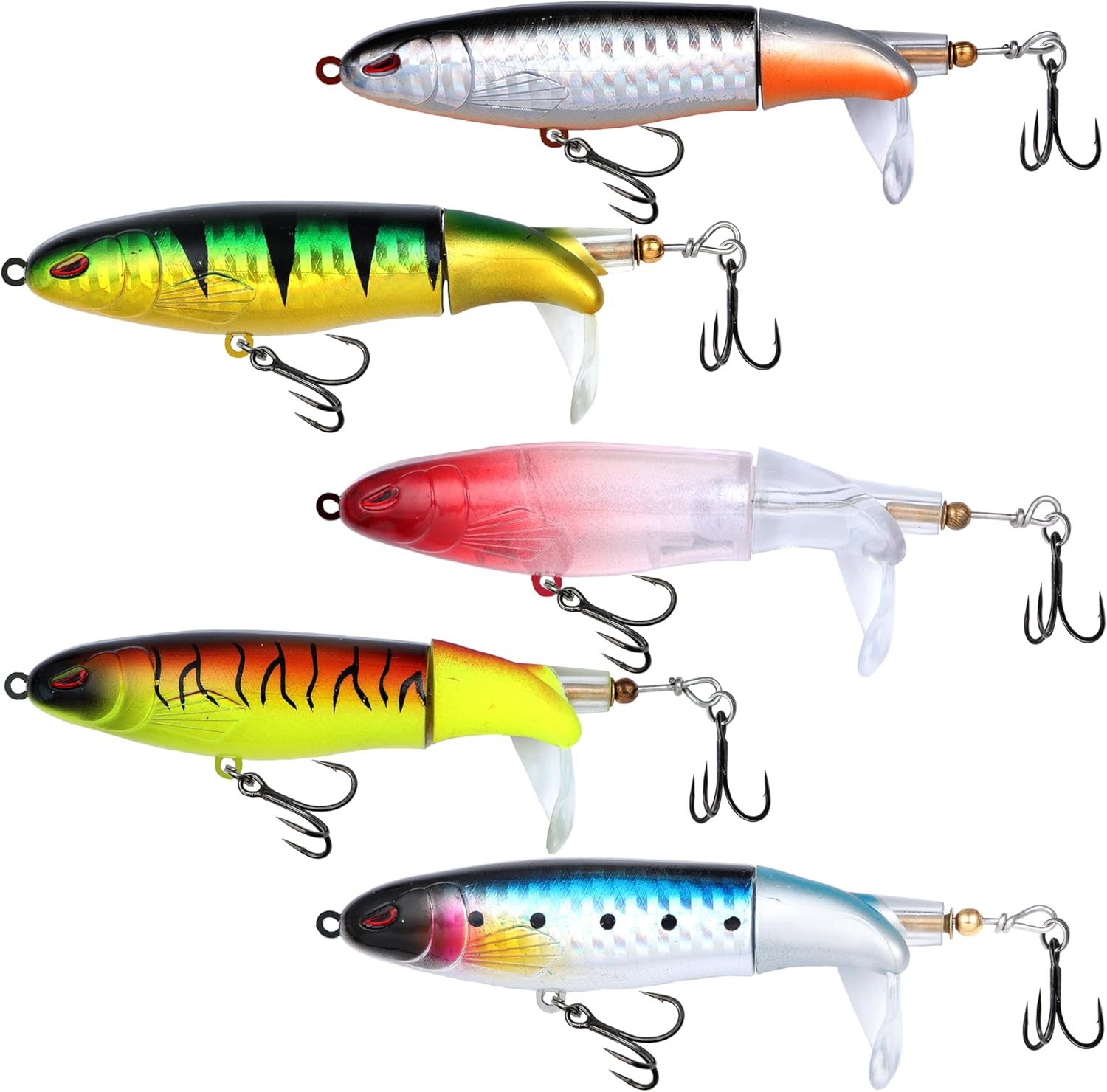5PCS Fishing Lures Whopper Plopper Lure WhopperLures Kit Plopping Bass Lure Floating Pencil BassBait Topwater Fishing Lures withTackle Box