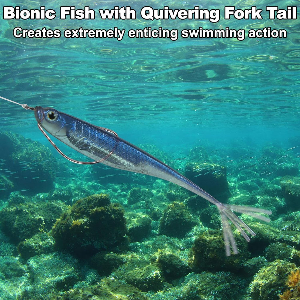 Dr.Fish Soft Plastic Baits, Fork Tail Soft Jerkbait Minnow Lures, 3 to 4-3/4 Inches Soft Swimbaits Jerk Shad Baits Crappie Bass Fishing Lures