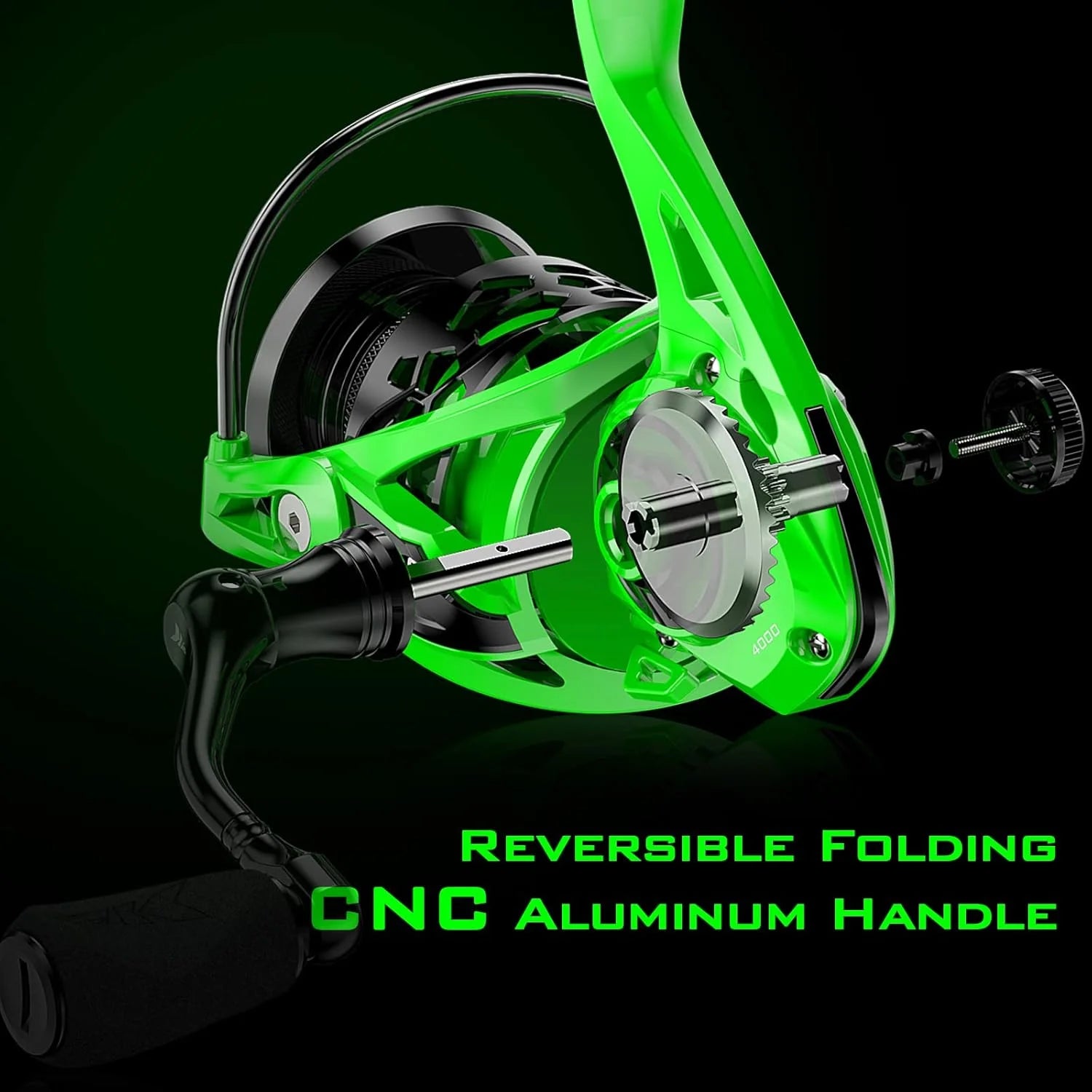 3000 Spinning Reel 5.6Oz Oversized Stainless Steel Main Shaft-Green 7+1-Zephyr Green