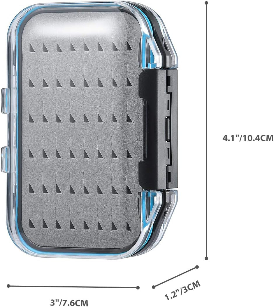 Fly Boxes for Fly Fishing Jig Boxes Two-Sided Waterproof Lightweight Fly Fishing Box Easy Grip Transparent Lid Fly Fishing Lures Box, 4.1"X 3.0"X 1.2", Grey