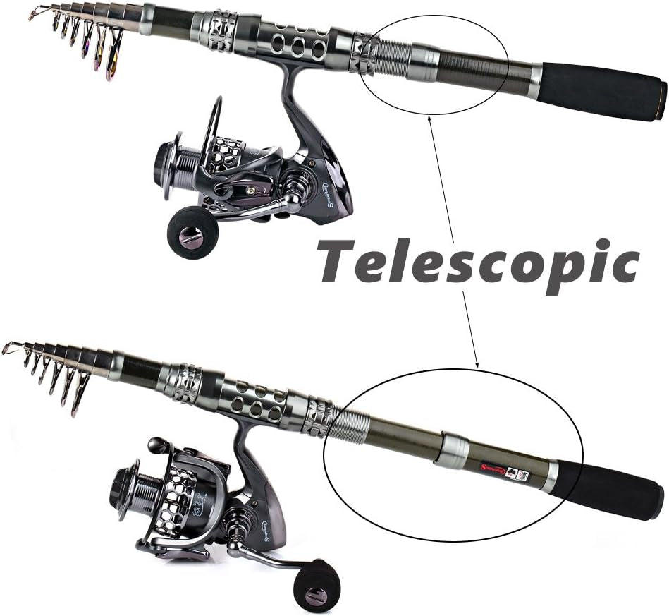 Telescopic Fishing Rod Reel Combos with Carbon Fiber Fishing Pole Spinning Reels and Fishing Accessories