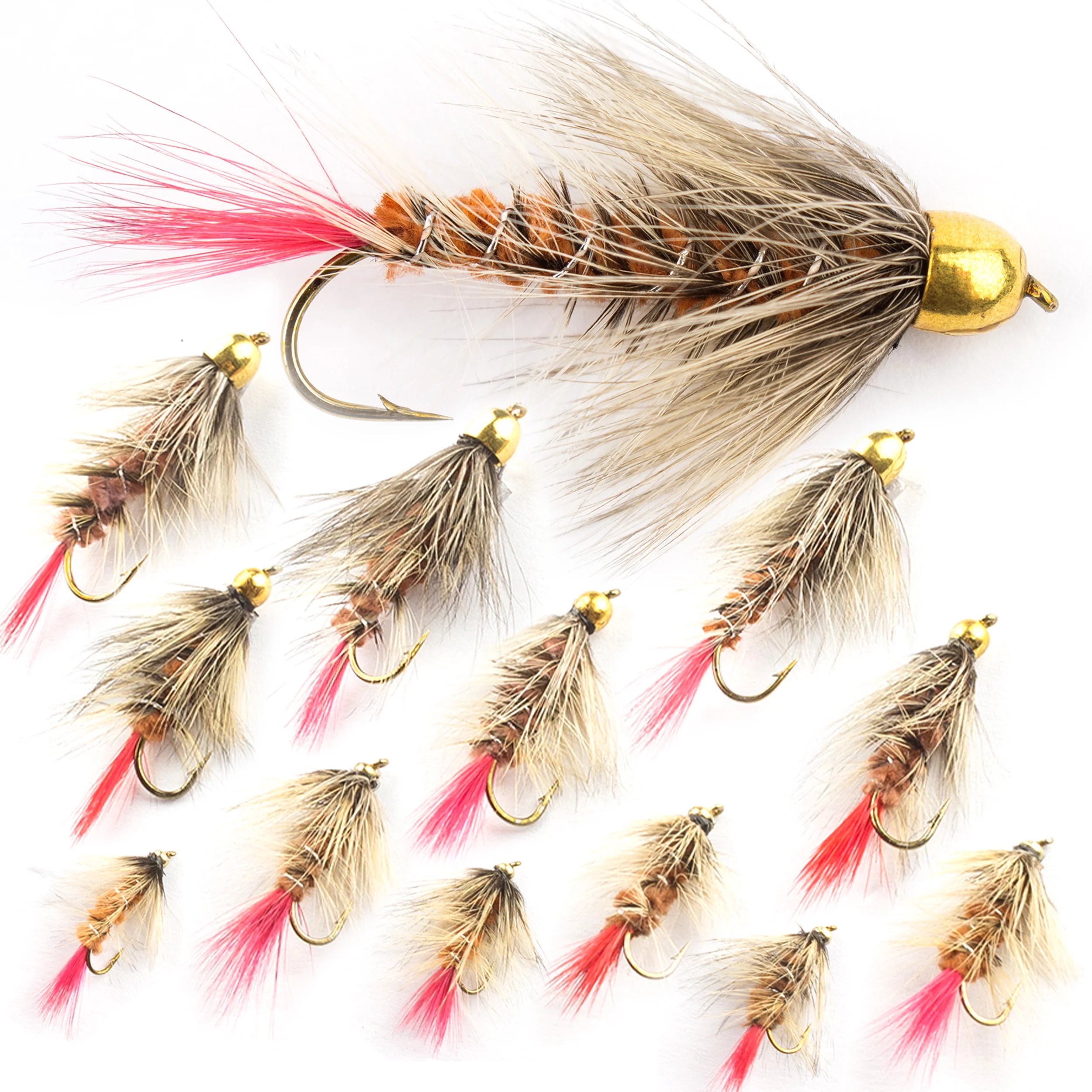 Wooly Bugger Flies | 12 PC Trout Fly Fishing Streamer Pack | Size 4, 6, 8, 10 | (Brown/Red)