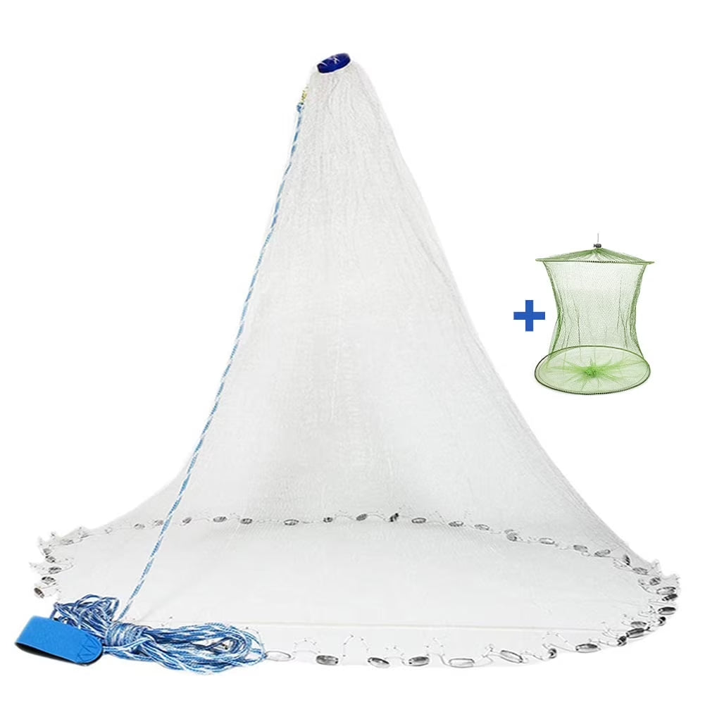 Cast Net 3/8" Mesh Hand Cast Fishing Net Saltwater Bait Casting Net 4/6/8FT Radius Size