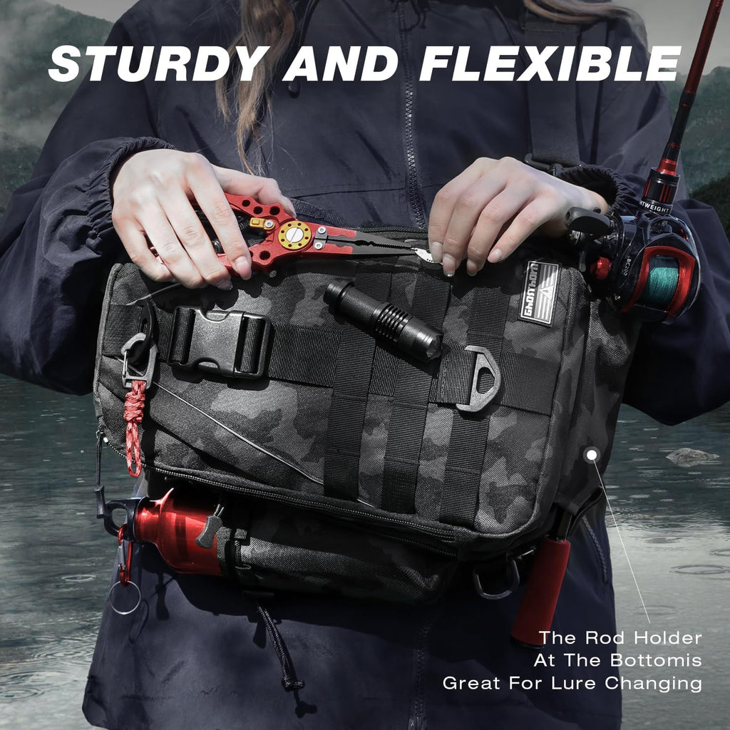 Fishing Backpack Tackle Sling Bag-Backpack with Rod Holder- Lightweight Tackle Box Fly Fishing Gifts for Men Women