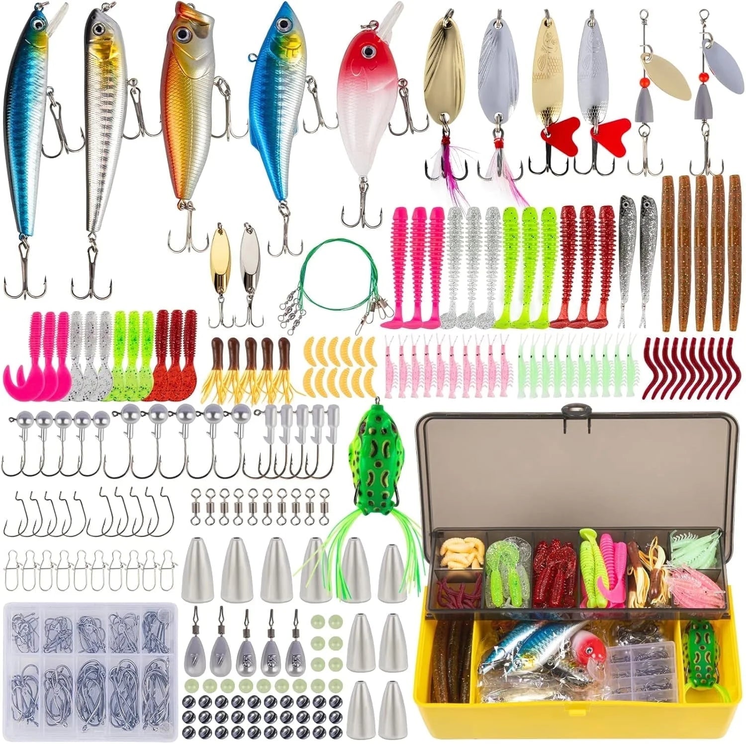 Fishing Lures Kit with Tackle Box, 302-Piece Spinner Bait Set for Bass and Trout, Freshwater