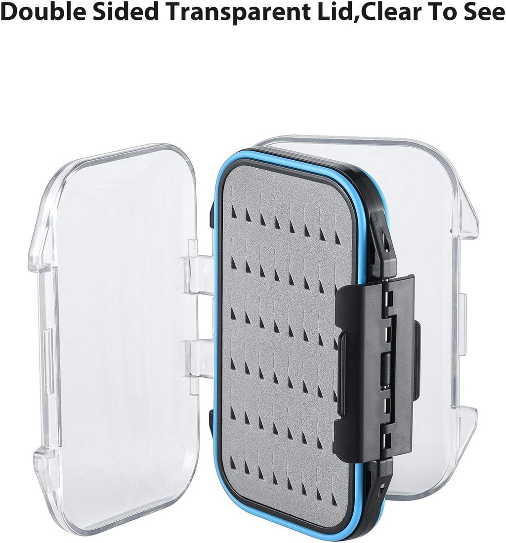 Fly Boxes for Fly Fishing Jig Boxes Two-Sided Waterproof Lightweight Fly Fishing Box Easy Grip Transparent Lid Fly Fishing Lures Box, 4.1"X 3.0"X 1.2", Grey