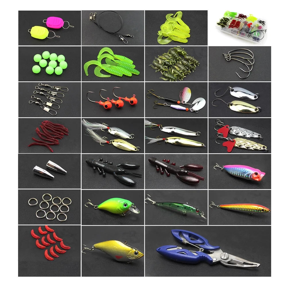 101 Pieces Fishing Lures Tackle Mixed Hard Baits Soft Baits Topwater Floating Fishing Lures Hooks Fishing Accessories Kit