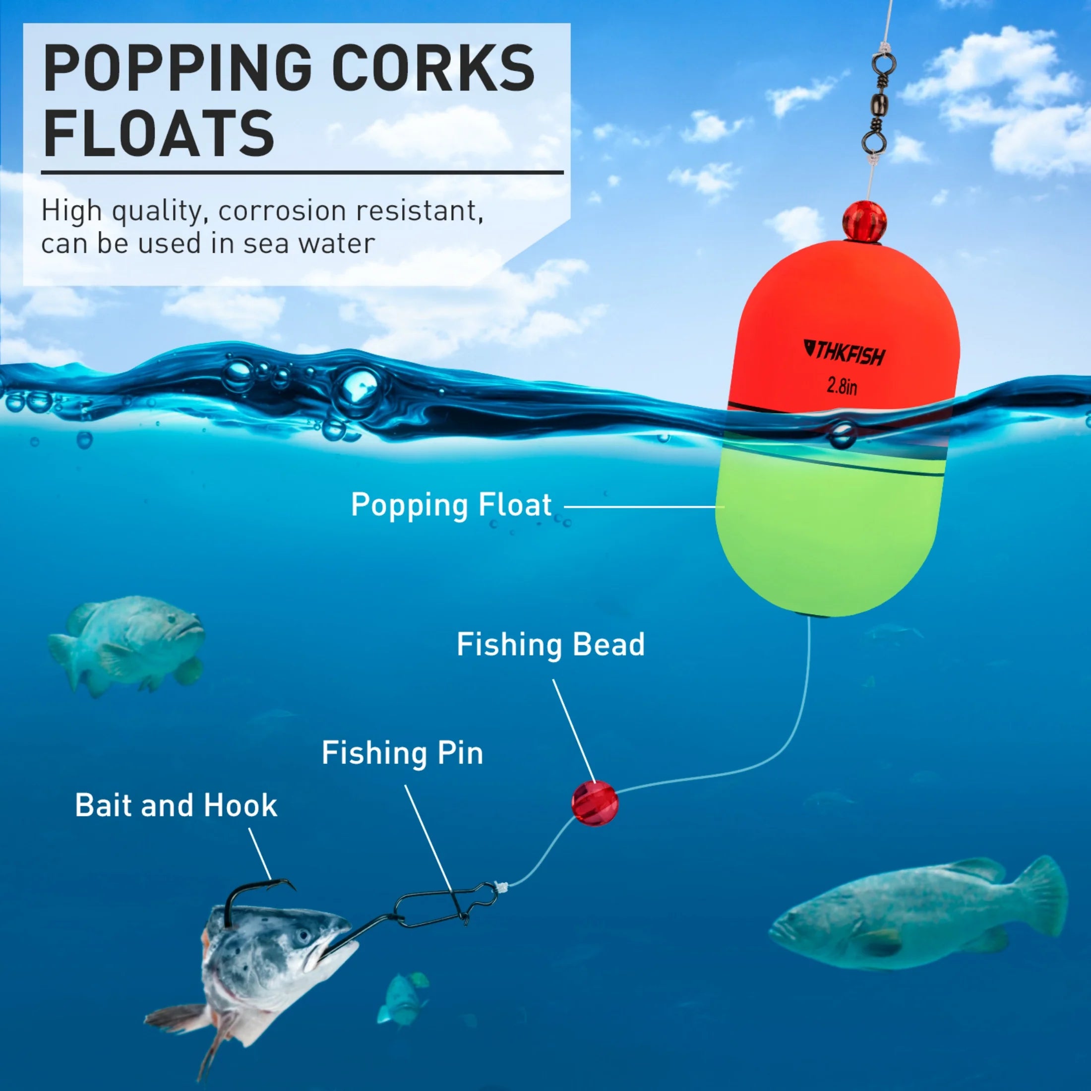 Fishing Slip Bobbers,Eva Foam Popping Floats Weighted,Oval Integral,Slip Bobbers Floats for Freshwater and Saltwater Inshore,8Pcs