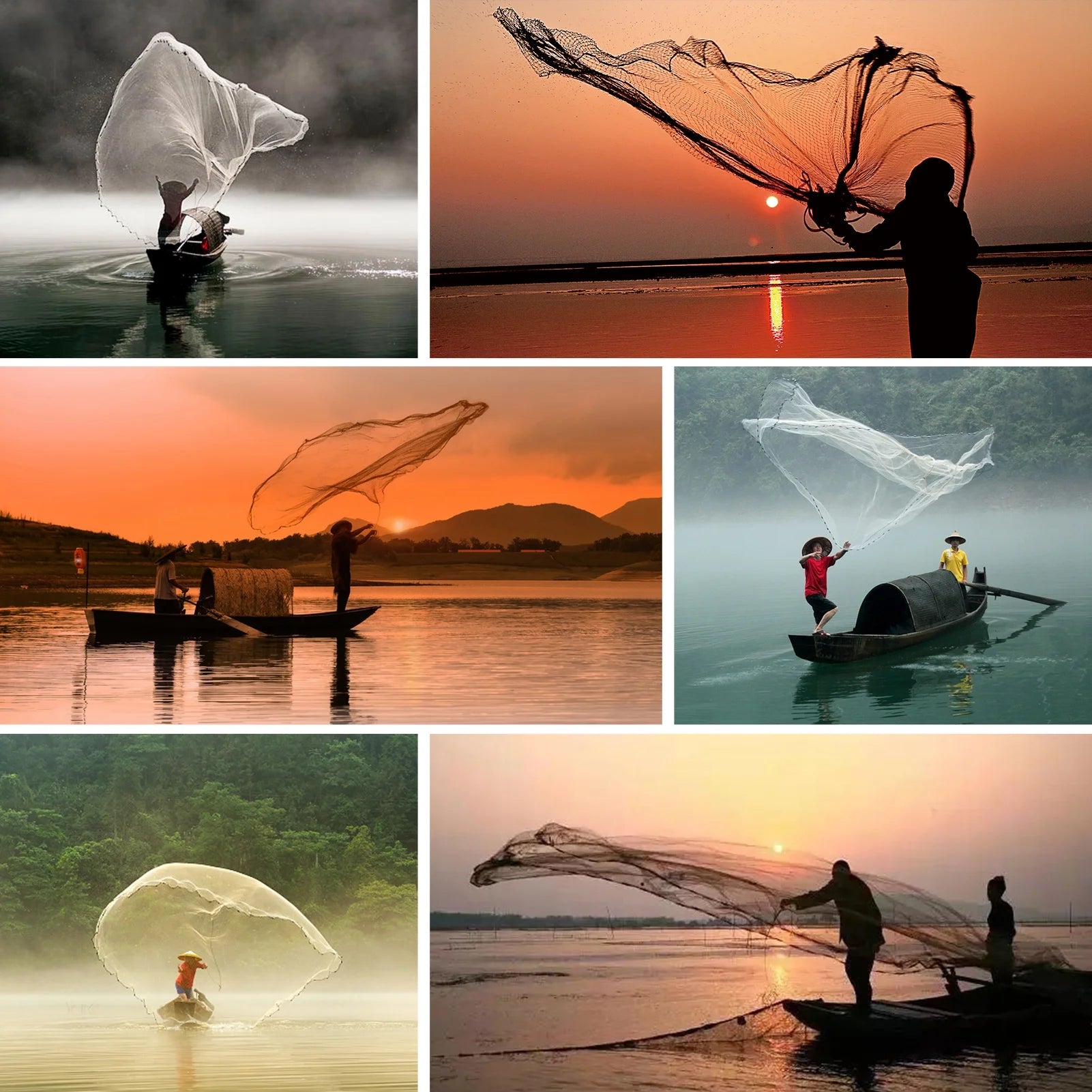 Cast Net 3/8" Mesh Hand Cast Fishing Net Saltwater Bait Casting Net 4/6/8FT Radius Size