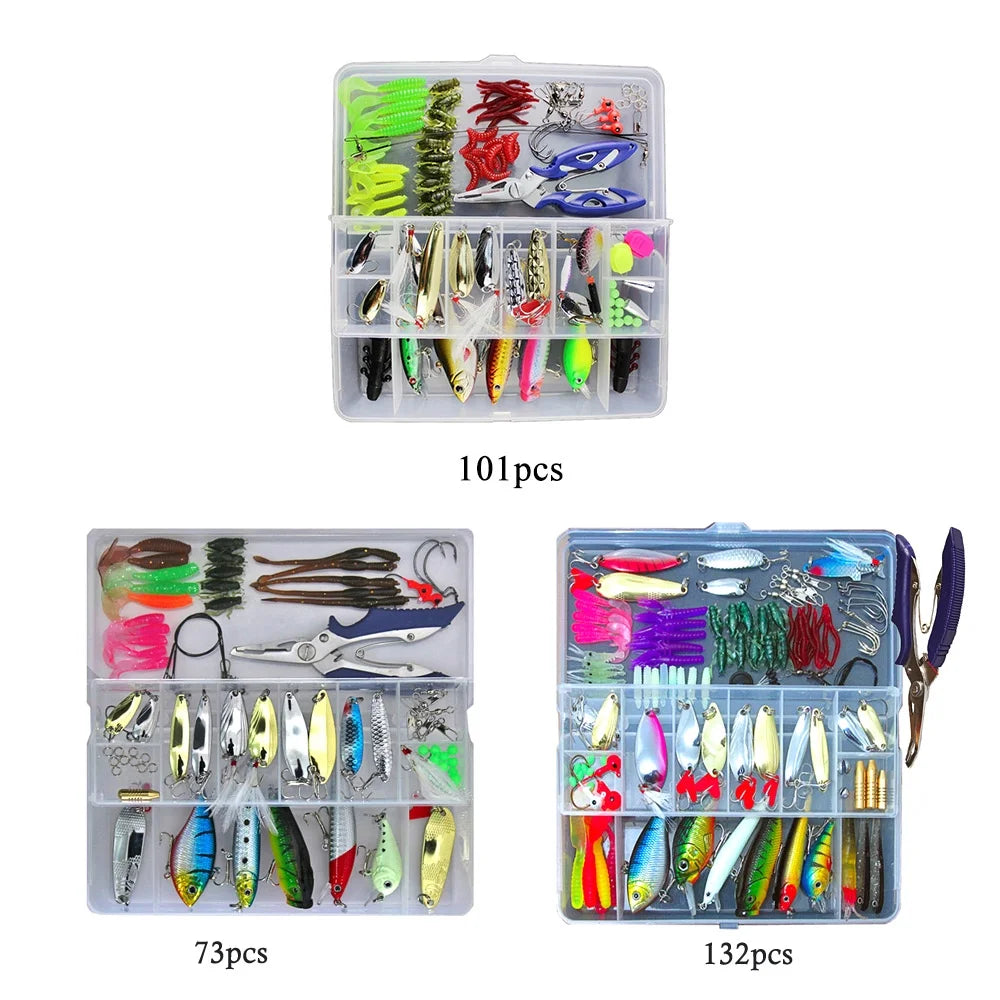 101 Pieces Fishing Lures Tackle Mixed Hard Baits Soft Baits Topwater Floating Fishing Lures Hooks Fishing Accessories Kit