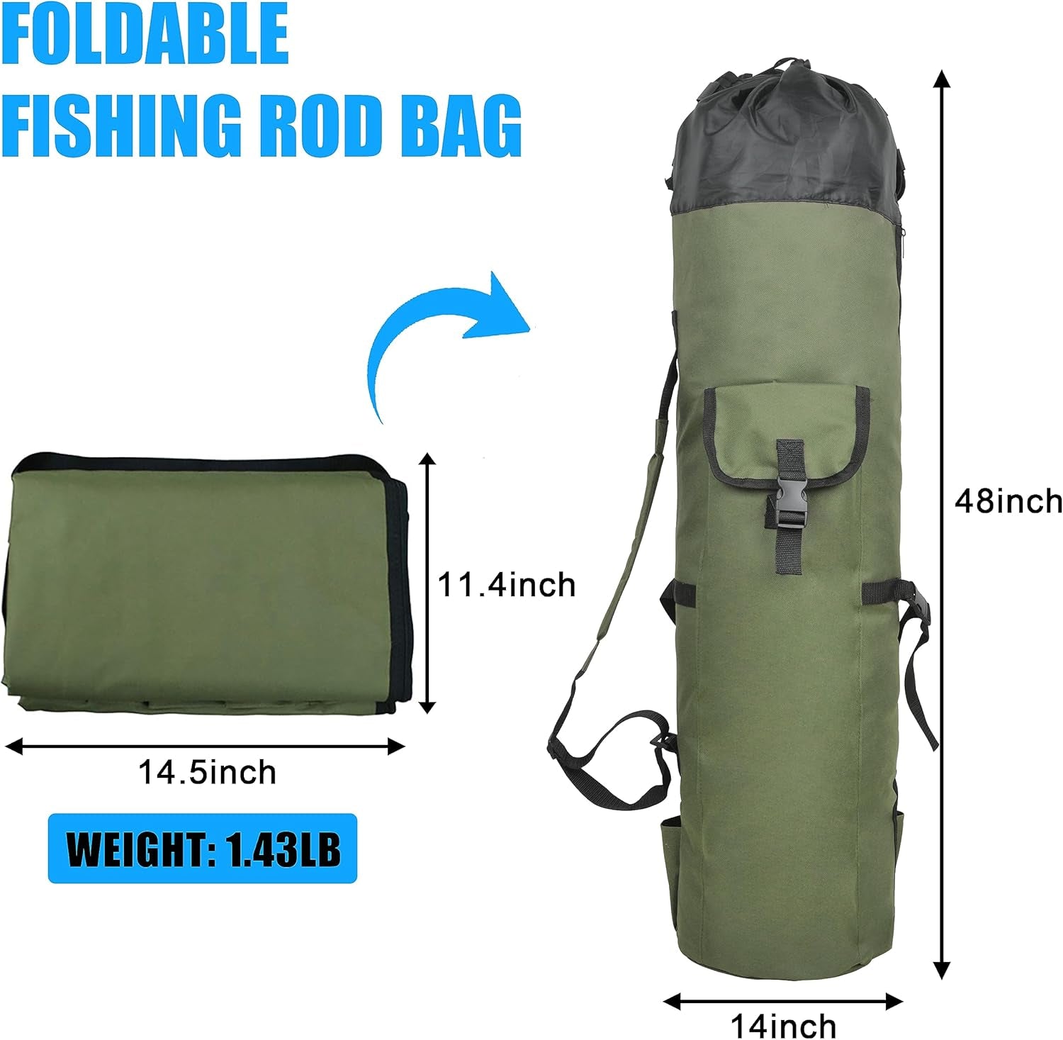 Fishing Rod Bag Pole Case, Portable Large Capacity Fishing Pole Carrier Case Oxford Waterproof Fishing Rod Organizer Travel Bag Fishing Gift for Men