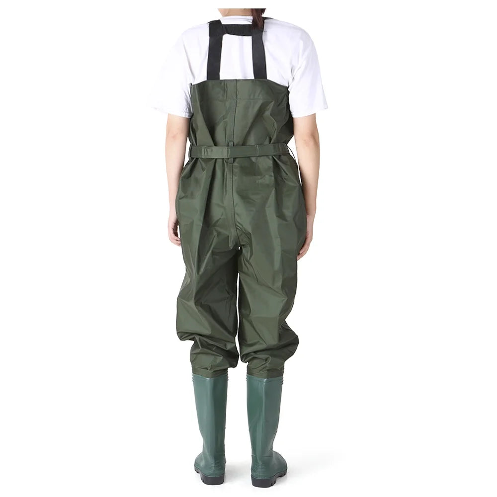 Nylon PVC Fishing Chest Waders Breathable Waterproof W/ Wading Boots Army Green